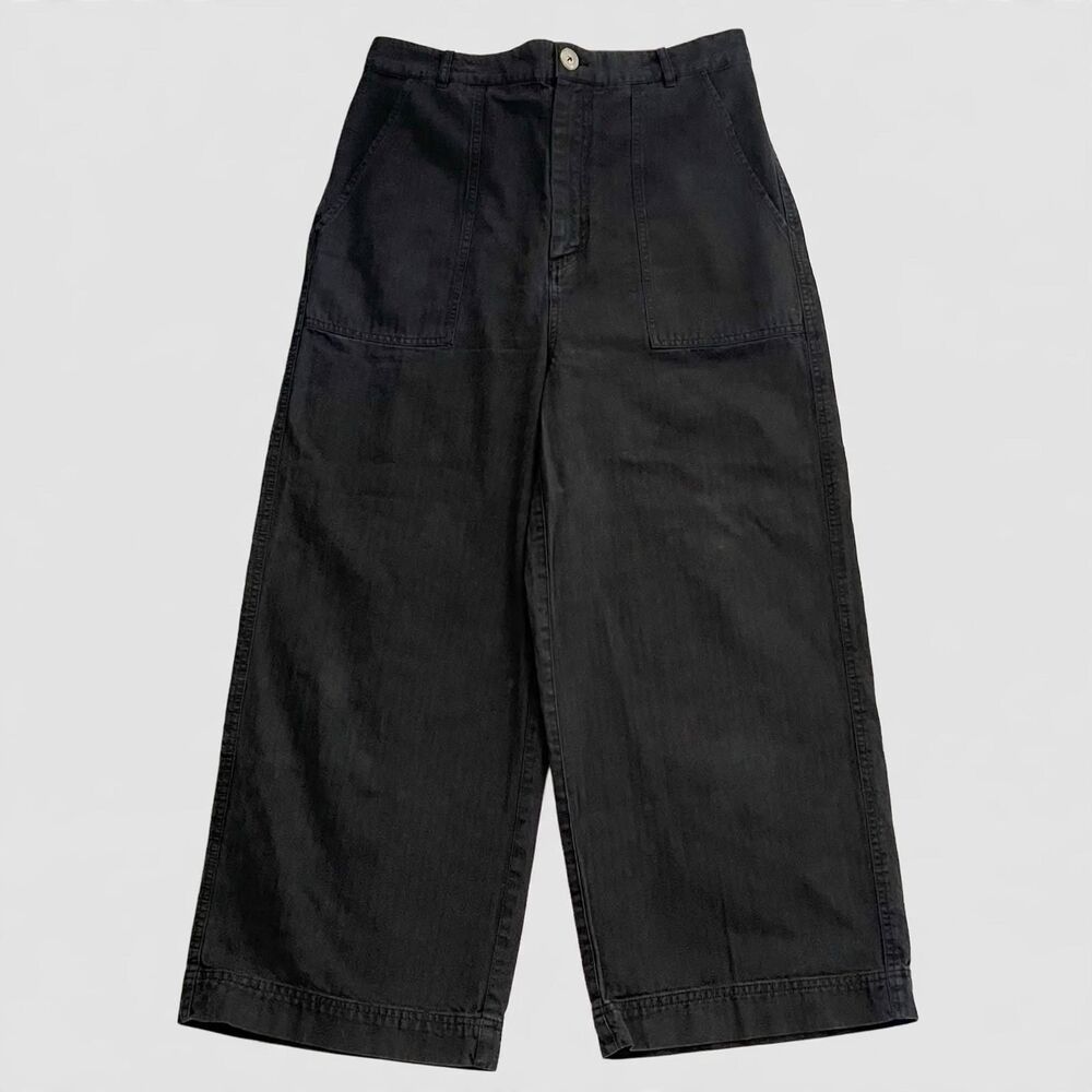 Free People Black Wide Leg High Rise Buckle Detail Utility Pants Womens sz 14